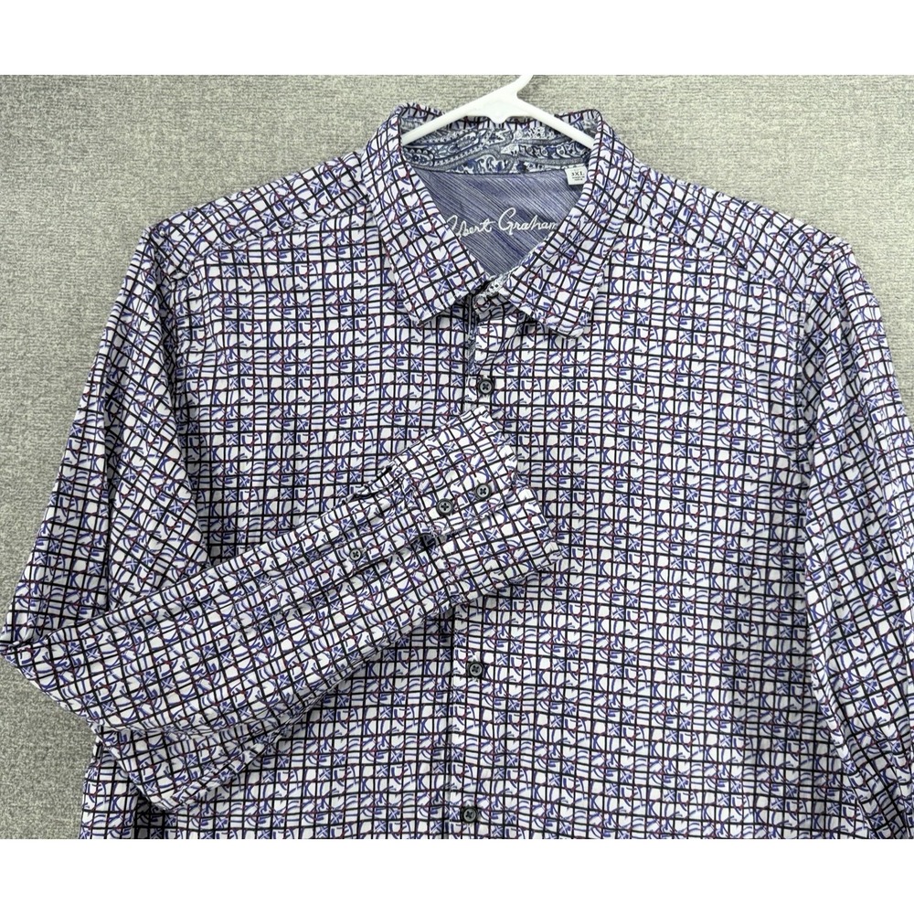 Robert Graham Flip Cuff Long Sleeve Shirt Men Size 3XL Blue Geometric